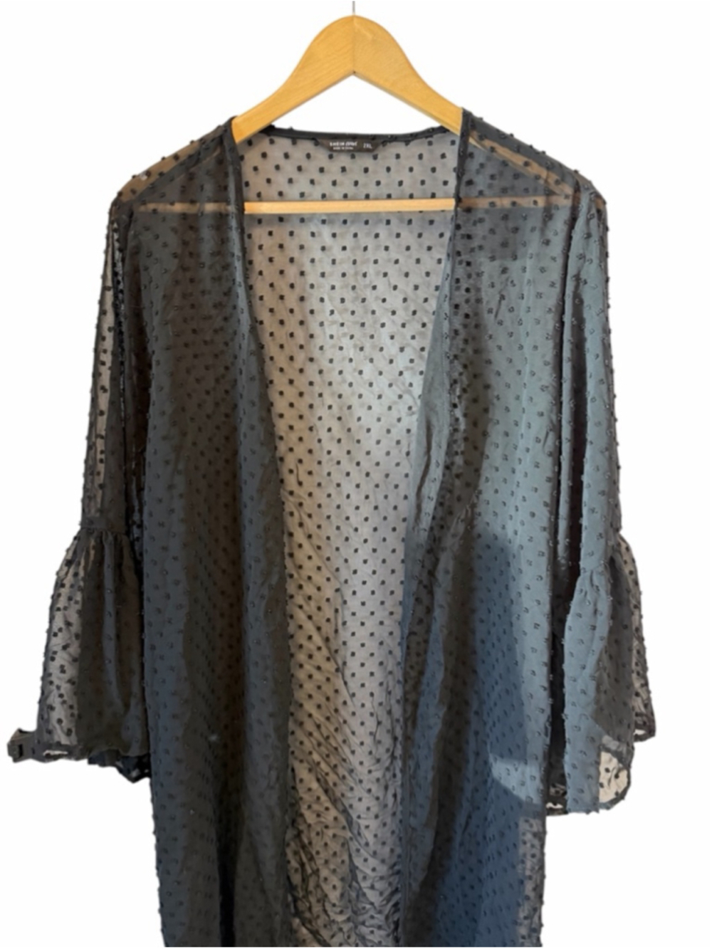 Shein Curve 2XL Black Sheer Polka Dot Kimono Cardigan Lightweight - Picture 3 of 11